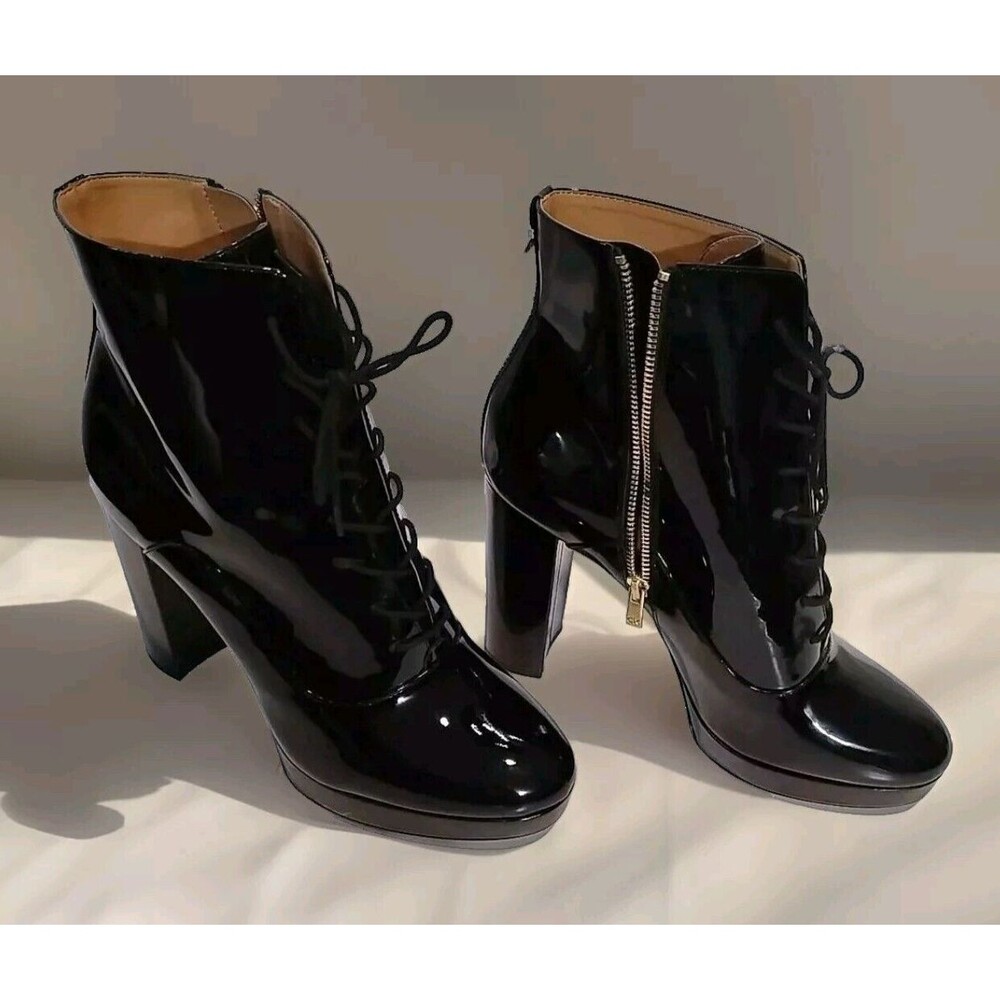Calvin Klein Women's Black Patent Leather Platform Ankle Boots - Size 11